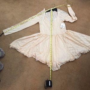 Free People lace LS dress, with slip, cream .NWT